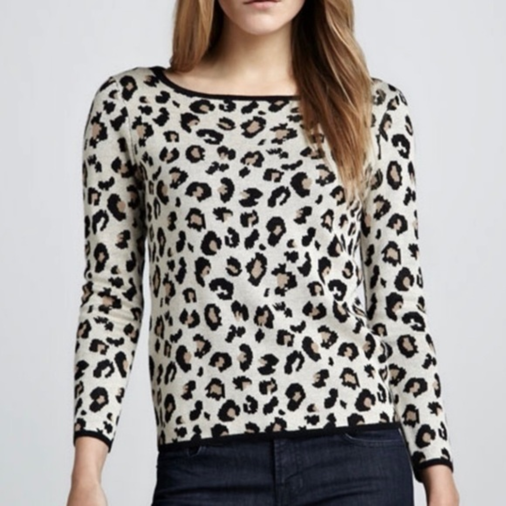 VELVET‎ Graham & Spencer Women’s Small Leopard Print Cashmere Crew Neck Sweater